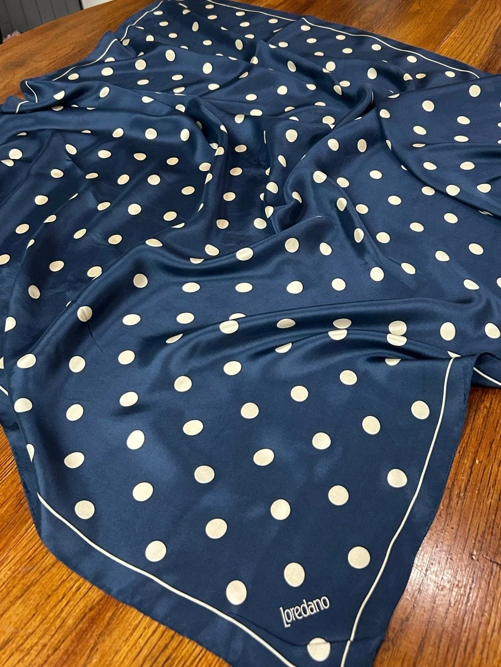 Loredano Navy Polka Dot Silk Scarf Square 35x34 Designer Italy